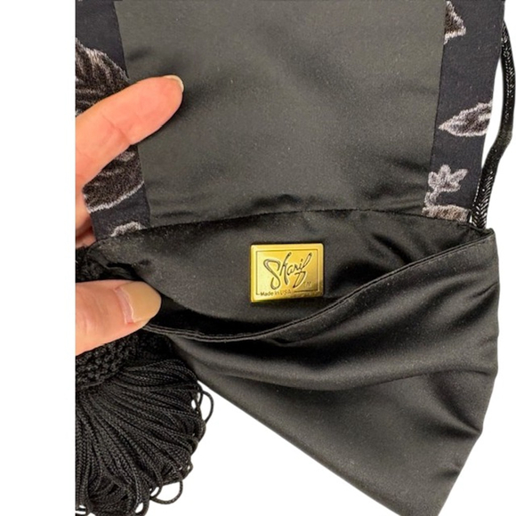 SHARIF Small Black & Taupe Floral Crossbody Evening Bag - Picture 4 of 6